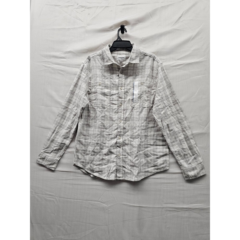 Goodfellow & Co Mens Plaid Midweight Flannel Shirt Gray Cotton Casual Size Large